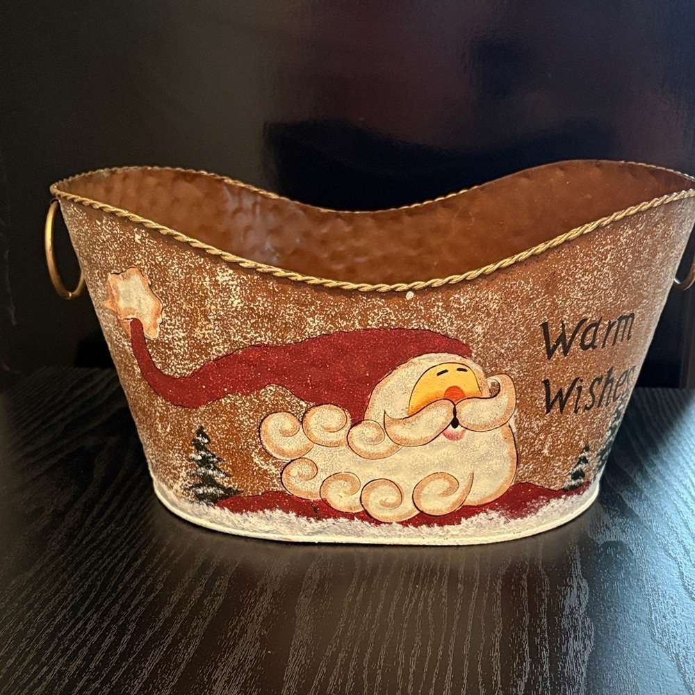 Metal Christmas Container “Warm Wishes” Santa
